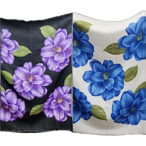 Vintage Square Scarves Set of 2 Black Purple Cream Blue Silver Frayed Edge 30x30
